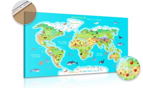 PICTURE ON CORK GEOGRAPHICAL MAP OF THE WORLD FOR CHILDREN