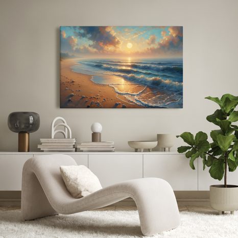 OBRAZ KLIDNÉ VLNY PŘI ÚSVITU - OBRAZY VÝCHOD A ZÁPAD SLUNCE - OBRAZY