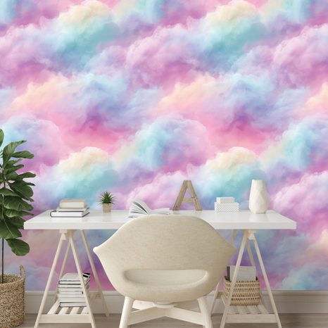 TAPETE PASTELLFARBENE REGENBOGENWOLKEN - KINDERTAPETEN - TAPETEN