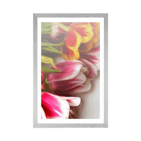 AFFICHE AVEC PASSE-PARTOUT – BOUQUET DE TULIPES COLORÉES - FLEURS - AFFICHES
