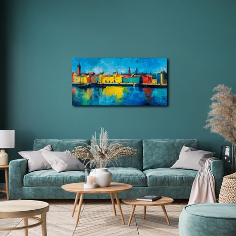 SLIKA ŽIVE BOJE GRADSKOG PEJZAŽA - ŠARENE KUĆE - SLIKE