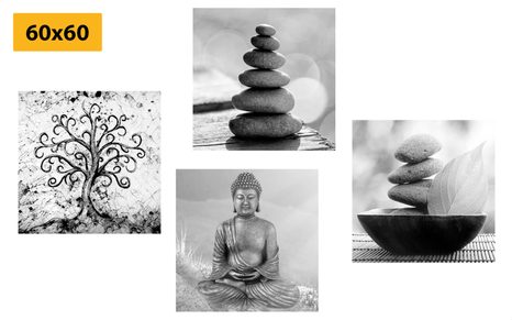 SET OBRAZŮ S ČERNOBÍLÝM FENG SHUI MOTIVEM - SESTAVY OBRAZŮ - OBRAZY