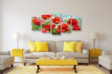 5-DIELNY OBRAZ ČERVENÉ MAKY V POLI - OBRAZY KVETOV - OBRAZY