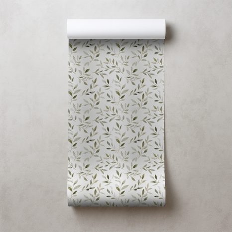 TAPETE ZARTE OLIVENBLÄTTER AUF GRAU - TAPETEN BLÄTTER - TAPETEN