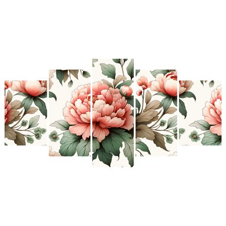 5-TEILIGES WANDBILD PFINGSTROSEN IN SANFTEN TÖNEN - BILDER BLUMEN - BILDER