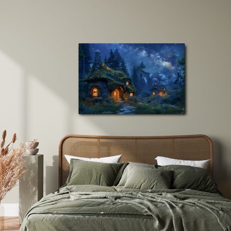 OBRAZ KOUZELNÁ VÁNOČNÍ NOC V LESE - BAREVNÉ DOMY - OBRAZY