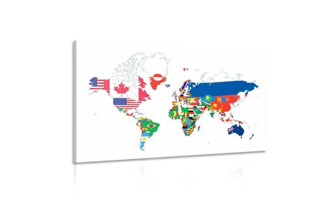 TABLOU HARTA LUMII CU STEAGURI CU FUNDAL ALB - TABLOURI CU HĂRȚI - TABLOURI