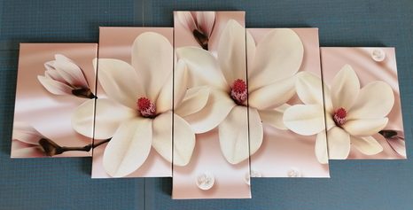 QUADRI 5 PEZZI – MAGNOLIA DI LUSSO CON PERLE - QUADRI DI FIORI - STAMPE E QUADRI