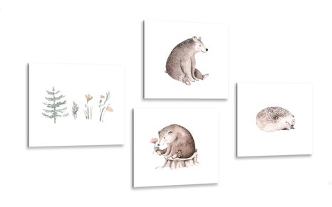 CANVAS PRINT SET FOREST ANIMALS IN MINIMALIST STYLE - SET OF PICTURES - PICTURES