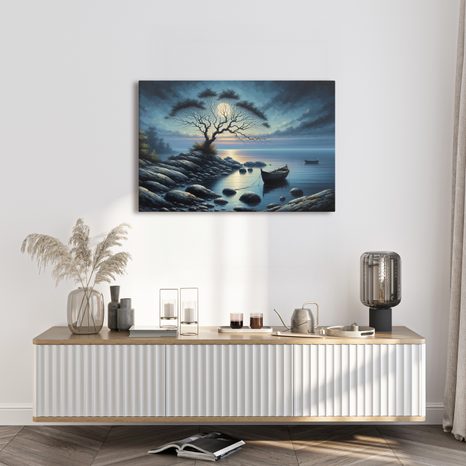 OBRAZ LOĎKY ZA MĚSÍČNÍHO SVITU - OBRAZY JEZERA - OBRAZY