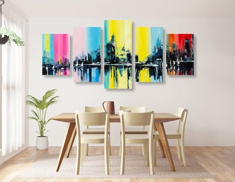 TABLOU 5-PIESE ORAȘ PICTURA ÎN ULEI - TABLOURI CU ORAȘE - TABLOURI