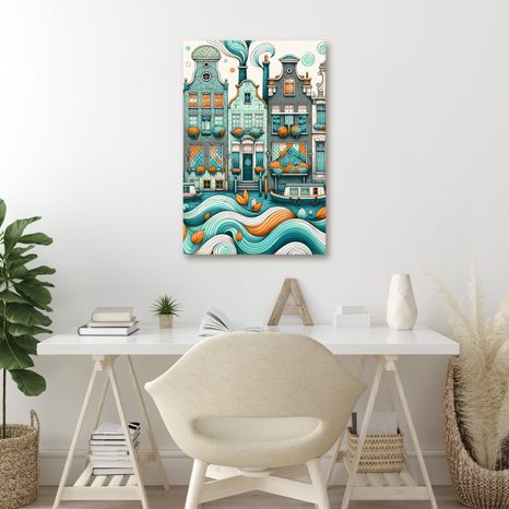 OBRAZ MALEBNÉ FASÁDY DOMŮ U VODY S LODĚMI - PICTURES OF CITIES - PICTURES