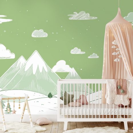 SELBSTKLEBENDE TAPETE WINTERLANDSCHAFT MIT BERGEN UND BÄUMEN - KINDERTAPETEN - TAPETEN