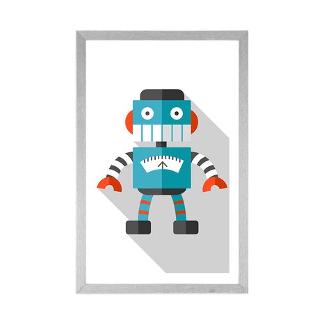 POSTER MIT PASSEPARTOUT KLEINER ROBOTER AUF WEISSEM HINTERGRUND - ROBOTER - POSTER