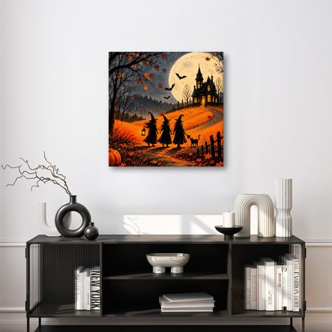 QUADRO SU TELA – SENTIERO DI HALLOWEEN VERSO LA CASA OSCURA - QUADRI HALLOWEEN E HORROR - STAMPE E QUADRI