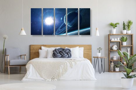 5-TEILIGES WANDBILD PLANET IM WELTRAUM - BILDER VON UNIVERSUM UND STERNEN - BILDER