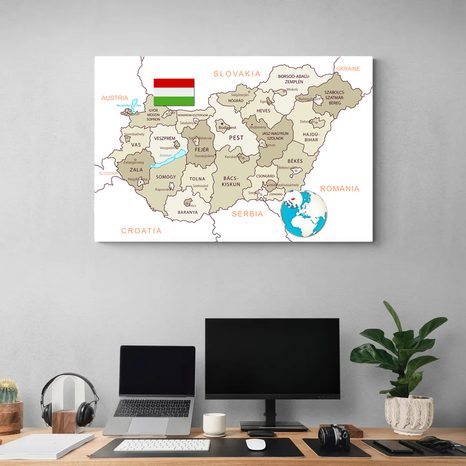 OBRAZ DECENTNÍ BÉŽOVÁ MAPA MAĎARSKA - OBRAZY MAPY - OBRAZY