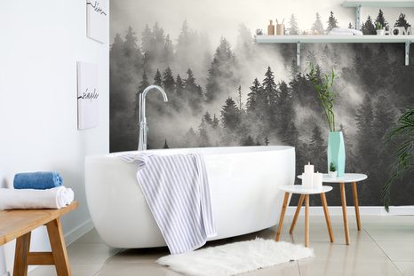 FOTÓTAPÉTA HEGYEK A KÖDBEN FEKETE FEHÉRBEN - FEKETE-FEHÉR TAPÉTÁK - TAPÉTÁK