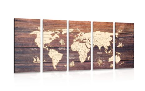 5-PIECE CANVAS PRINT MAP ON WOOD - 5-PIECES - 🔥 TOTAL SALE 🔥