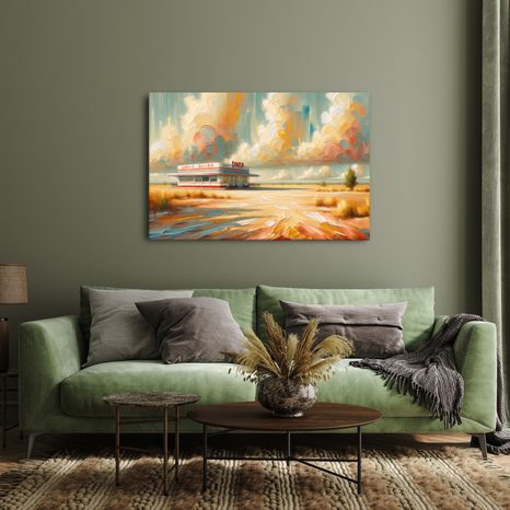 OBRAZ OSAMĚLÝ DINER POD OBLOHOU - VINTAGE A RETRO OBRAZY - OBRAZY