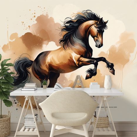 TAPETE DYNAMISCHES BRAUNES PFERD IN BEWEGUNG - TAPETEN MIT PFERDEN - TAPETEN