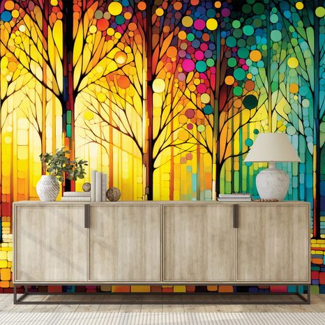 SAMOLEPÍCÍ TAPETA BAREVNÁ LESNÍ MOZAIKA - TAPETY LES - TAPETY