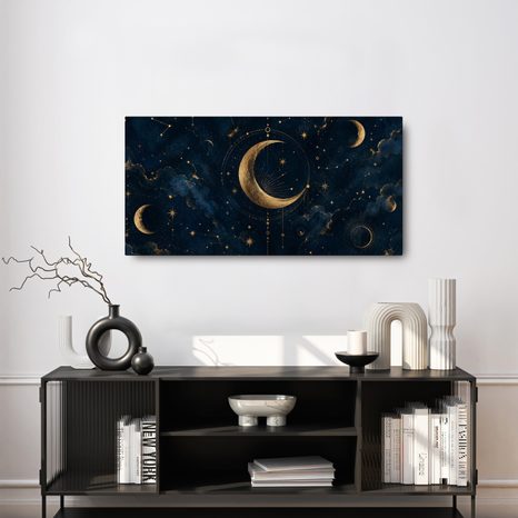 WANDBILD LUNARER SCHEIN ZWISCHEN STERNEN - WANDBILDER MOND - BILDER