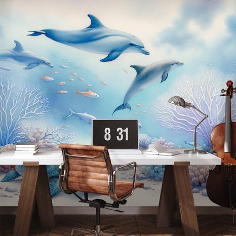 CARTA DA PARATI AUTOADESIVA – MONDO SOTTOMARINO CON DELFINI - CARTA DA PARATI - 🔥 SVENDITA TOTALE