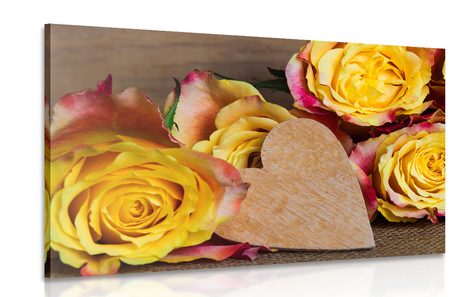 CANVAS PRINT VALENTINE'S YELLOW ROSES - VINTAGE AND RETRO PICTURES - PICTURES
