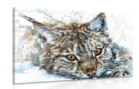 CANVAS PRINT LYNX IN WATERCOLOR DESIGN - PICTURES OF ANIMALS - PICTURES