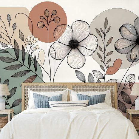 SAMOLEPÍCÍ FOTOTAPETA ABSTRAKTNÍ KVĚTINY A LISTY - ABSTRAKTNÍ TAPETY - TAPETY