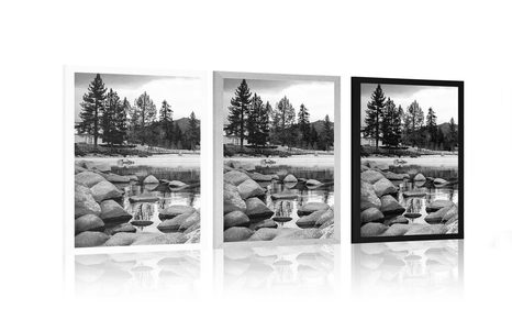 POSTER LAKE IN BEAUTIFUL NATURE IN BLACK AND WHITE - BLACK AND WHITE - POSTERS