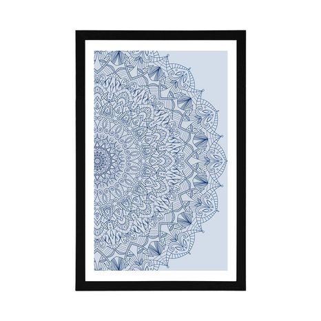 PLAKAT S PASPARTUOM DETALJNA MANDALA U PLAVOJ BOJI - FENG SHUI - PLAKATI