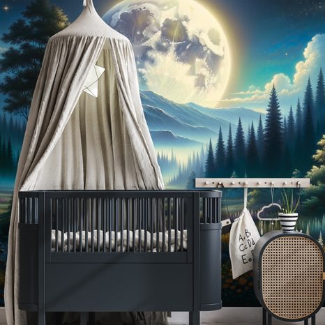 TAPETA KOUZELNÁ NOČNÍ KRAJINA S MĚSÍCEM - TAPETY VESMÍR A HVĚZDY - TAPETY