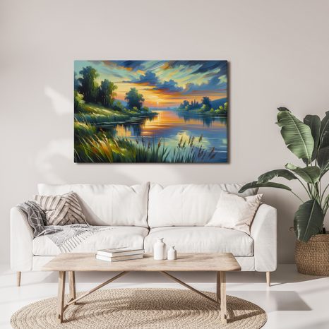 OBRAZ ZÁPAD SLUNCE NAD JEZEREM - OBRAZY JEZERA - OBRAZY