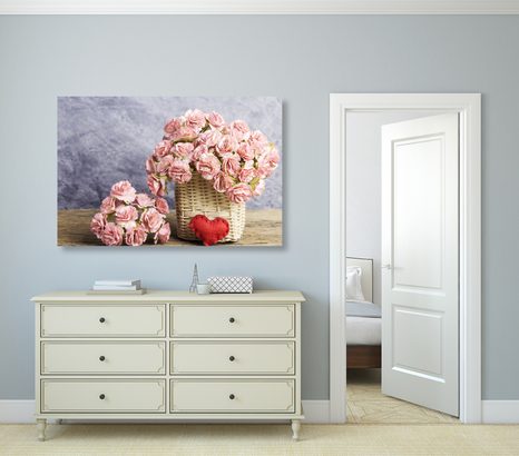 KÉP RŹSASZÍNŰ SZEKFŰ VIRÁGOK KOSÁRBAN - VIRÁGMINTÁS KÉPEK - KÉPEK