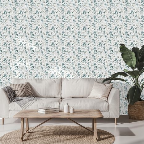 ÖNTAPADÓ TAPÉTA FINOM KÉK VIRÁGOK LEVELEKKEL - MINTÁS TAPÉTÁK - TAPÉTÁK
