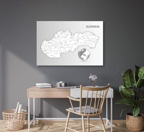 QUADRO IN SUGHERO – MAPPA DELLA REPUBBLICA SLOVACCA BIANCO E NERO - QUADRI SU SUGHERO - STAMPE E QUADRI