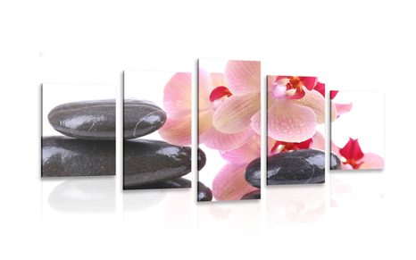 5 PART PICTURE SPA STONES AND ORCHID