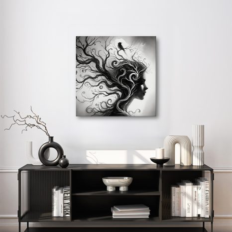 WANDBILD FANTASIEVOLLE FRAU UND BAUM DES LEBENS - BILDER BÄUME DES LEBENS - BILDER