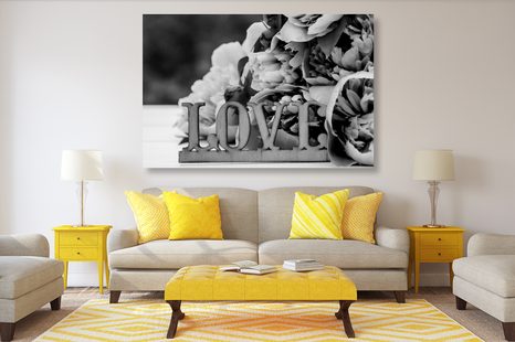 TABLOU BUJORI CU INSCRIPȚIE LOVE ÎN DESIGN ALB-NEGRU - TABLOURI ALB-NEGRU - TABLOURI