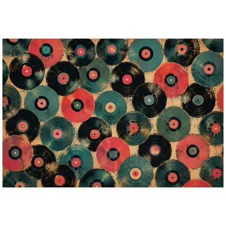 TAPETE RETRO SCHALLPLATTEN IN FARBEN - MUSIK FOTOTAPETEN - TAPETEN