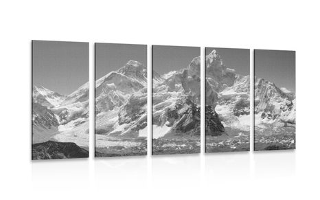 QUADRO IN 5 PARTI CIMA DELLA MONTAGNA IN BIANCO E NERO - QUADRI BIANCO E NERO - QUADRI