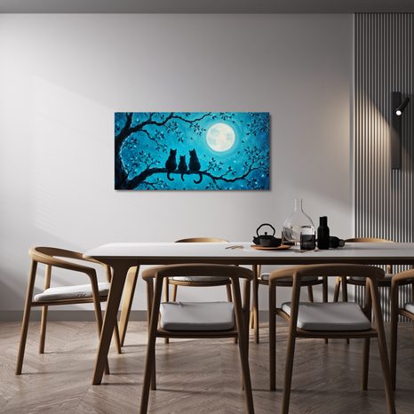 WANDBILD NÄCHTLICHE KATZEN IN BLAU - HALLOWEEN- UND HORROR-BILDER - BILDER