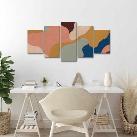 TABLEAU EN 5 PARTIES – FORMES ABSTRAITES COLORÉES - IMAGES FORMES ABSTRAITES - TABLEAUX