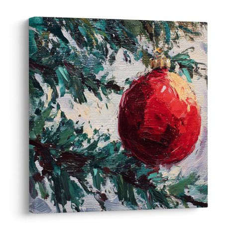 WEIHNACHTLICHES WANDBILD ROTE KUGEL UND ZWEIGE - WEIHNACHTS- UND WINTERBILDER - BILDER