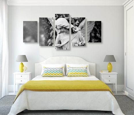 5 RÉSZES KÉP ANGYAL SZOBOR FEKETE FEHÉRBEN - FEKETE-FEHÉR KÉPEK - KÉPEK