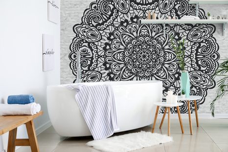 SAMOLEPÍCÍ TAPETA KVĚTINOVÁ MANDALA V ČERNOBÍLÉM - SAMOLEPÍCÍ TAPETY - TAPETY