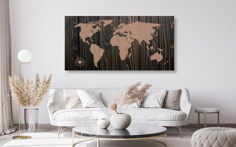 QUADRO IN SUGHERO – MAPPA CON BUSSOLA SU LEGNO - QUADRI SU SUGHERO - STAMPE E QUADRI