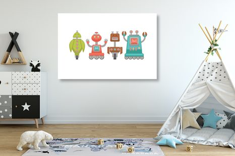 QUADRO SU TELA – FAMIGLIA DI ROBOT - QUADRI PER BAMBINI - STAMPE E QUADRI